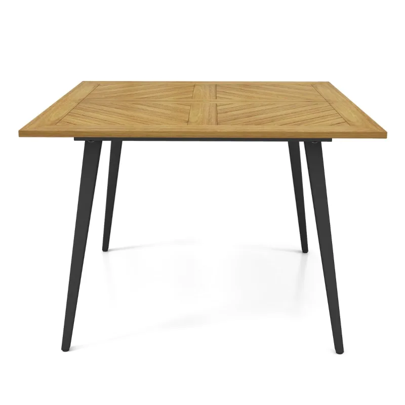 Costway Mesa de Comedor de Exterior para 4 Personas Mesa de Patio de Madera de Acacia de 107cm con Orificio para Sombrilla de 5cm