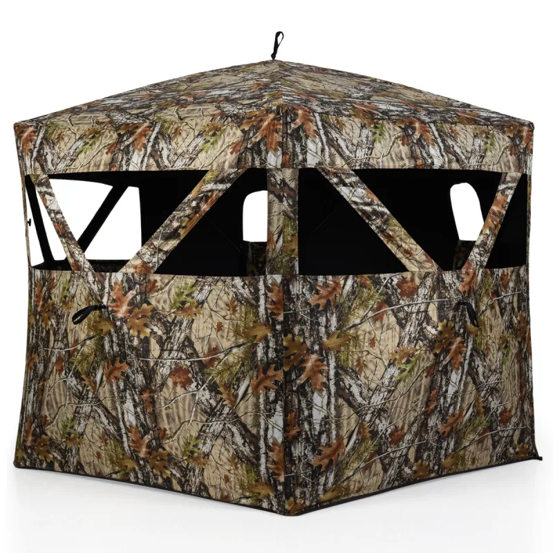 Costway Refugio de Caza Portátil para 4 Personas con Ventanas Silenciosas Puerta de Apertura Total Paneles Desmontables Bolsa de Transporte Plegable