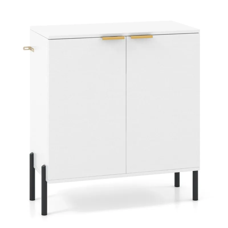 Costway Aparador de 2 Puertas Aparador con Estante Patas de Metal Kit Antivuelco y Bisagras Ajustables Mueble Moderno Armario Blanco