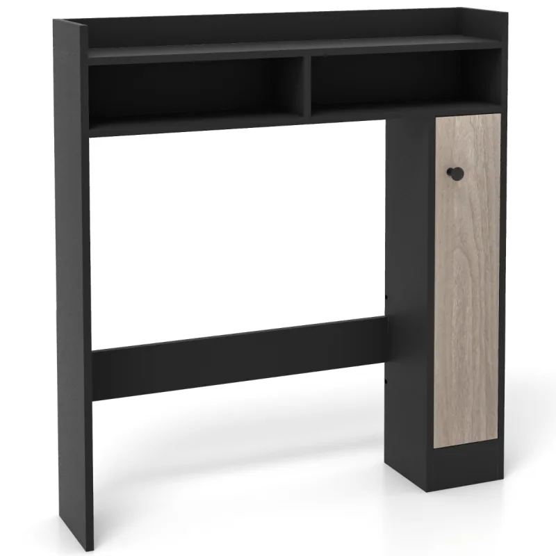 Costway Armario de Almacenamiento sobre Inodoro Organizador de Baño Independiente con Estantes Ajustables y Puerta 88 cm x 18 cm x 100 cm Negro