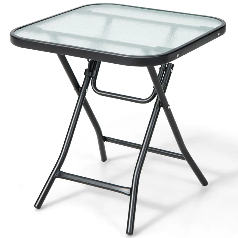 Costway Mesa de Bistro para Patio Mesa de Comedor Cuadrada de 46,5 cm con Marco Antioxidante Tapa de Cristal Templado para Piscina Balcón Negro