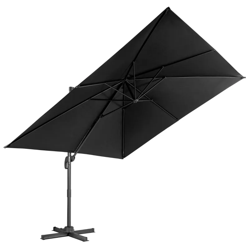 Costway Sombrilla 300 cm para Patio con Manivela 3 Inclinaciones Rotación a 360° 8 Varillas Base Cruzada Parasol de Exterior Negro