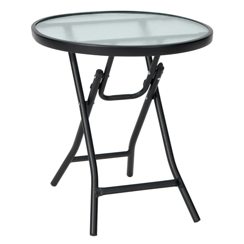 Costway Mesa de Comedor para Patio Mesa Redonda de 46 cm con Tablero de Cristal Templado Estructura Antioxidante y Marco en X para Jardín Negro