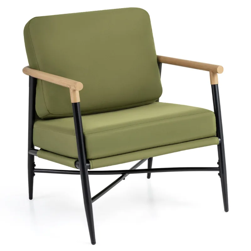 Costway Sillón Moderno de Salón Sillón de Acento con Cojines Desmontables con Cremallera Estructura de Metal y Patas Ajustables Cómodo Verde