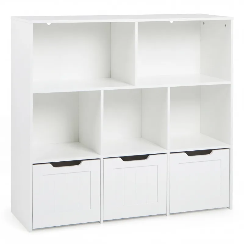 Costway Estantería de Juguetes Infantil con 5 Compartimentos Abiertos y 3 Cajones Móviles Organizador Juguetes con Ruedas para Sala de Juegos Blanco