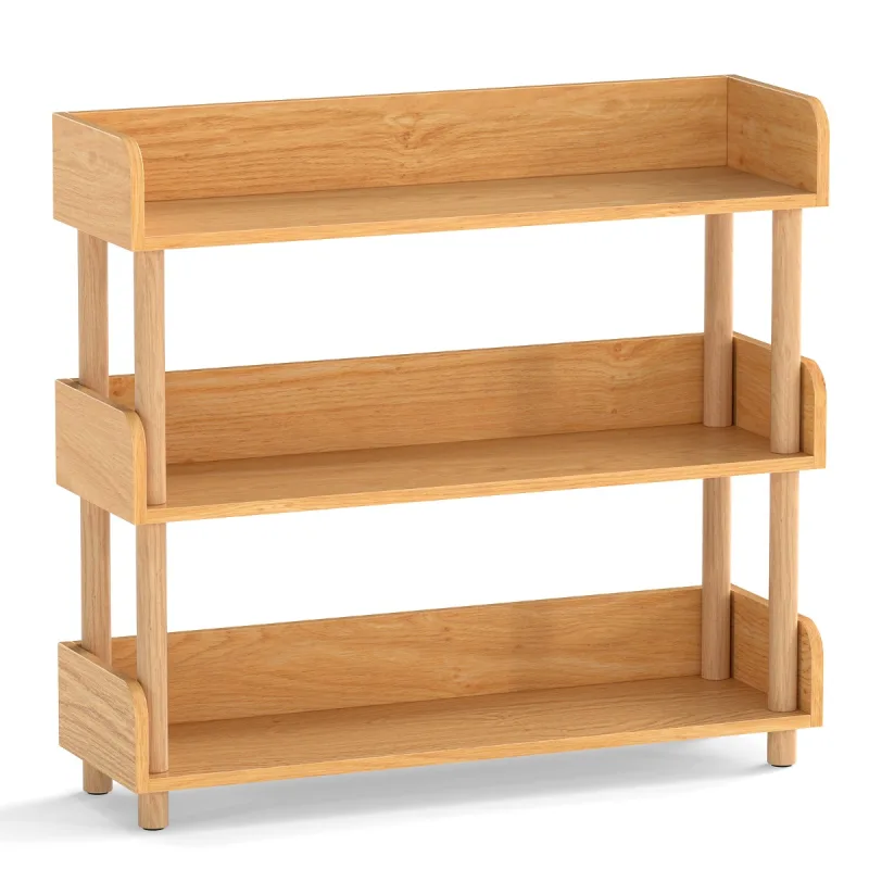 Costway Estantería Madera 3 Niveles Postes Pino Barandillas Elevadas Estantes Abiertos Libros Plantas Independiente Salón Oficina