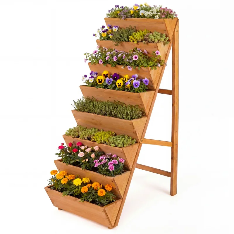 Costway Jardinera Vertical Escalonada de Madera de Abeto con 8 Maceteros para Hierbas Verduras Flores Terraza Balcón Madera
