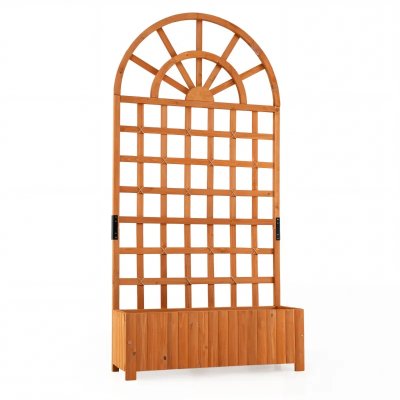 Costway Cama Elevada de Madera con Enrejado Pantalla Privacidad Agujeros Drenaje para Plantas Trepadoras Verduras Flores 180cm Madera