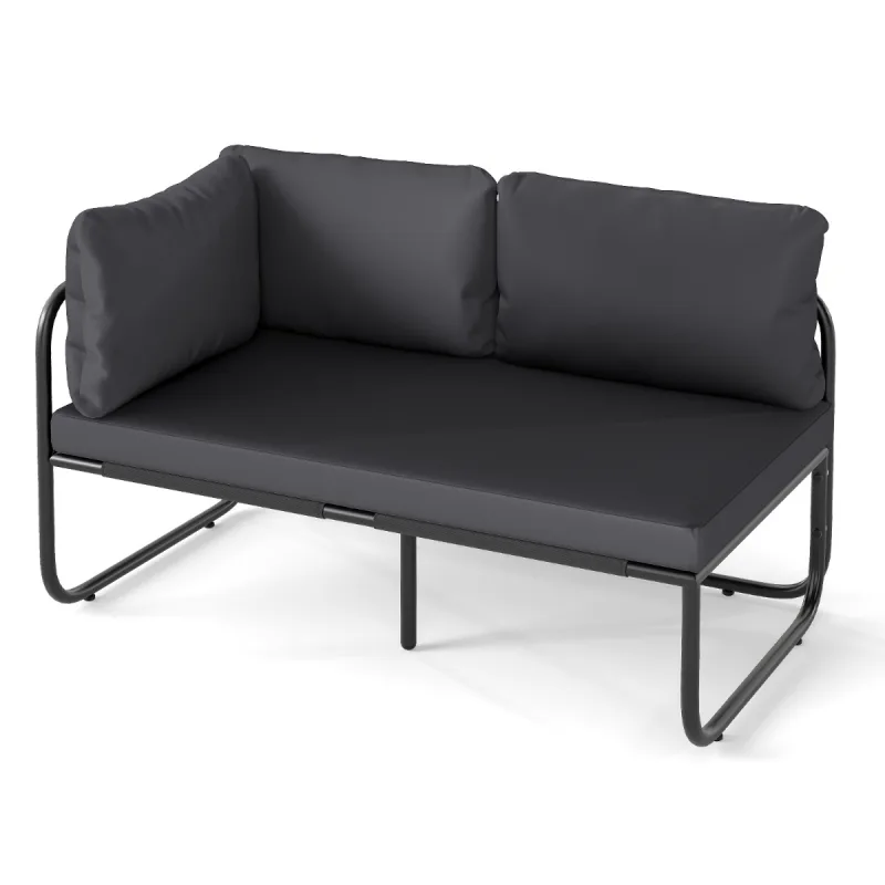 Costway Sofá Jardín Exterior de 2 Plazas y Almohadillas Extraíbles Reposabrazos Laterales Marco de Metal 116 x 65 x 59 cm Gris y Negro