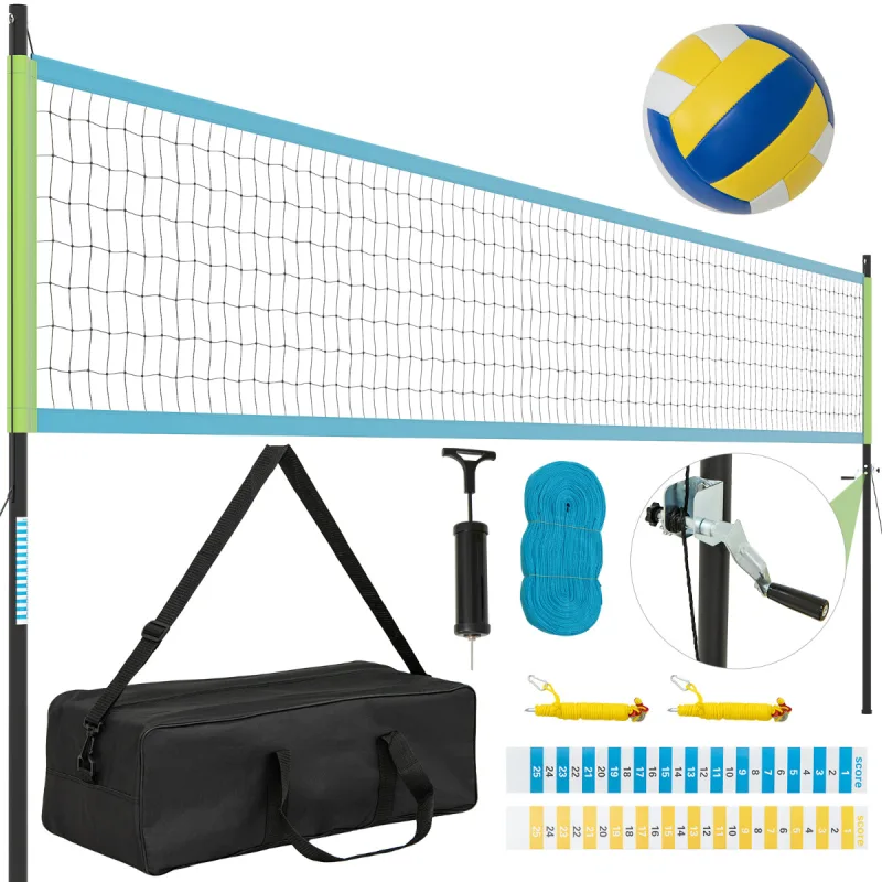 Costway Set de Red de Voleibol Portátil para Exteriores Sistema de Red de Voleibol de Alta Resistencia con Postes Ajustables en Altura Verde