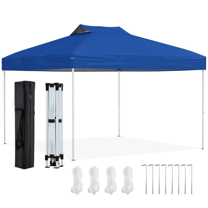 Costway Carpa Plegable de Patio con Bolsa de Transporte Cuerdas de Viento y Estacas Techo Ventilado para Jardín Fiestas 295 x 295 cm Azul