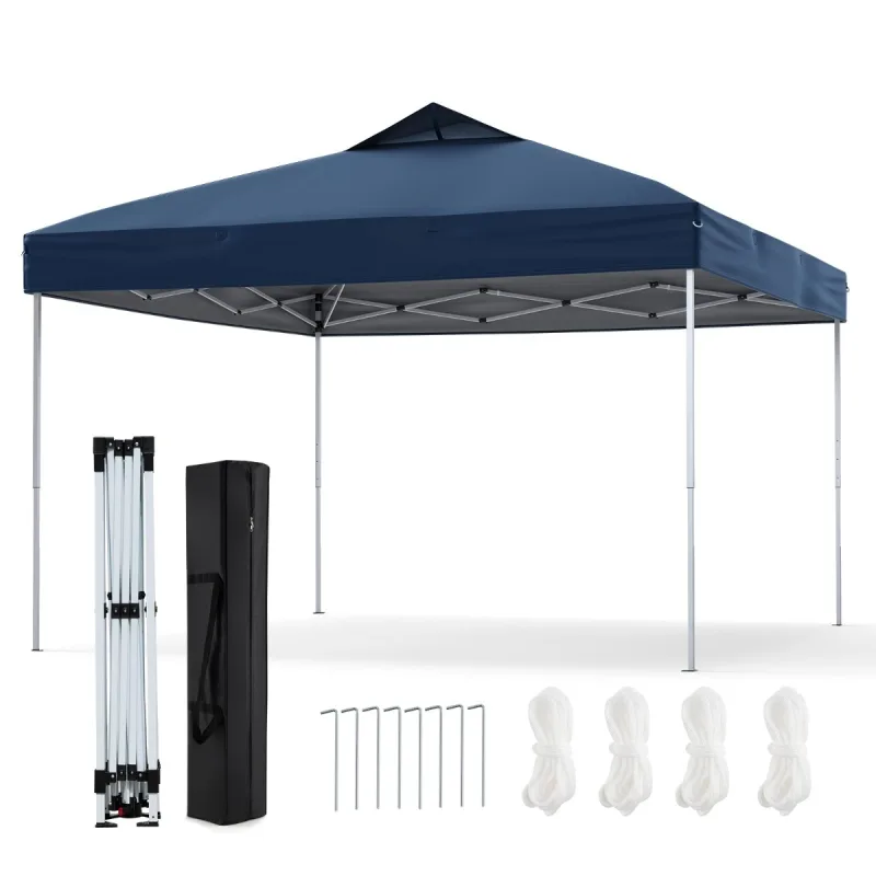 Costway Carpa Plegable de Patio con Bolsa de Transporte Cuerdas de Viento y Estacas Techo Ventilado para Jardín Fiestas 295 x 295 cm Azul Oscuro