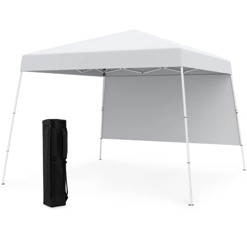 Costway 300 x 300 CM Tienda de Camping Emergente Carpa Plegable con 1 Pared Lateral Protección Solar 4 Estacas de Tierra Marco de Metal Blanco