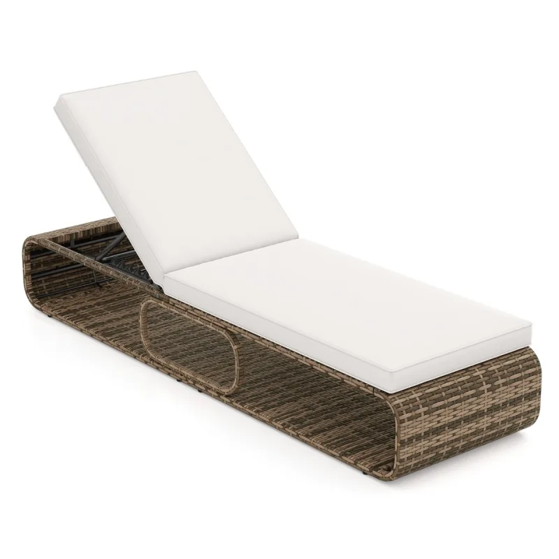 Costway Silla Tumbona de Exterior con Respaldo Ajustable Cojín y Almacenamiento para Piscina Patio Jardín 185 x 65 x 26 cm Blanco