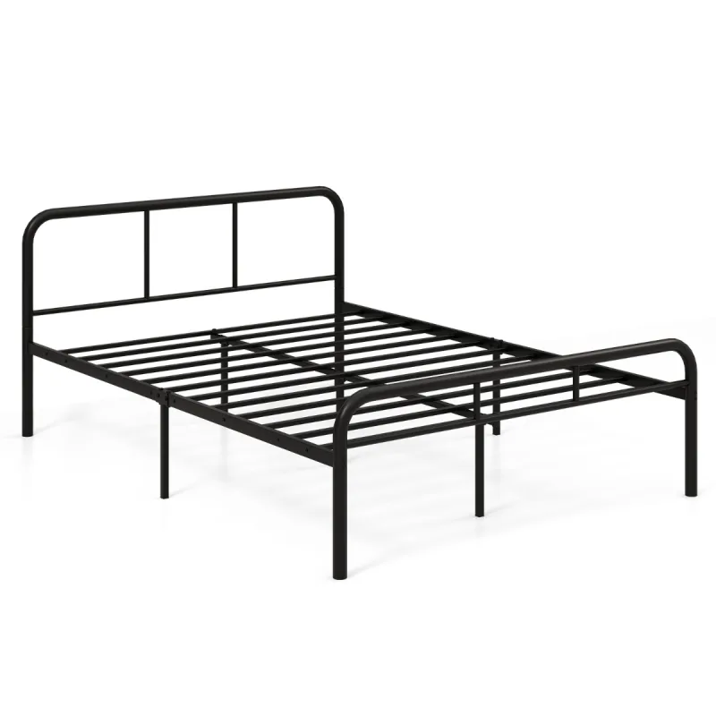 Costway Cama Matrimonial Full Marco Metálicas Estructura Cama con Cabecero y Piecero Espacio Bajo 198 x 145 x 81 cm Negro
