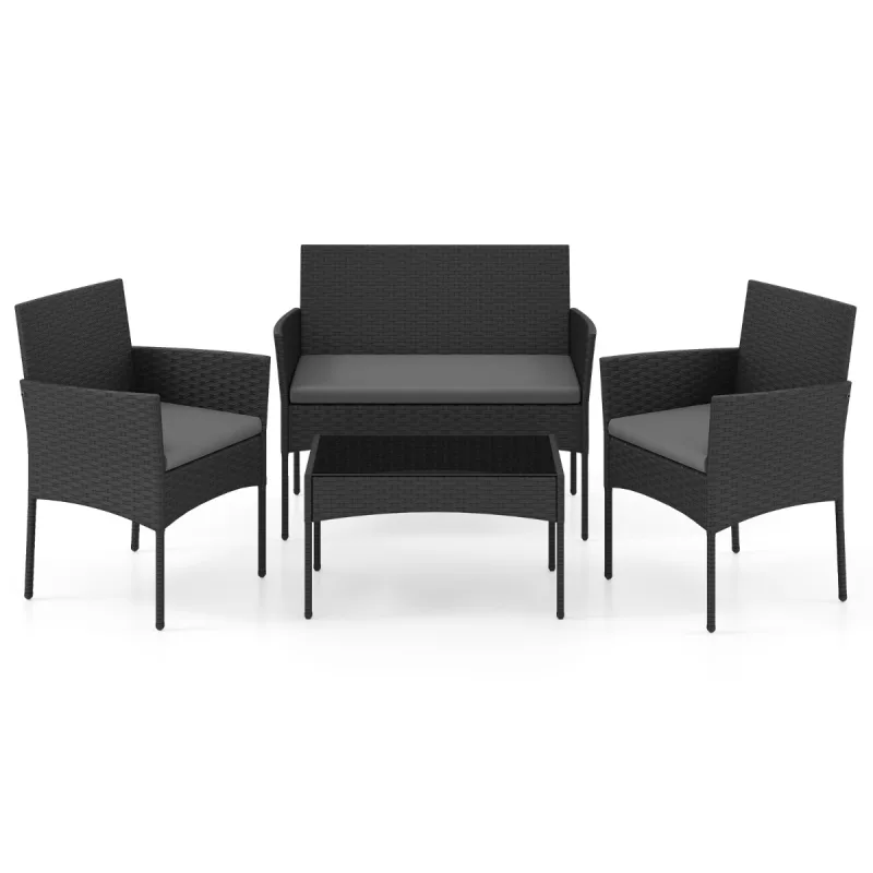 Costway Conjunto de Ratán Jardín 4 Piezas con 2 Sillones Sofá 2 Plazas Mesa Auxiliar Cojines Esponja para Porche Patio Terraza Gris