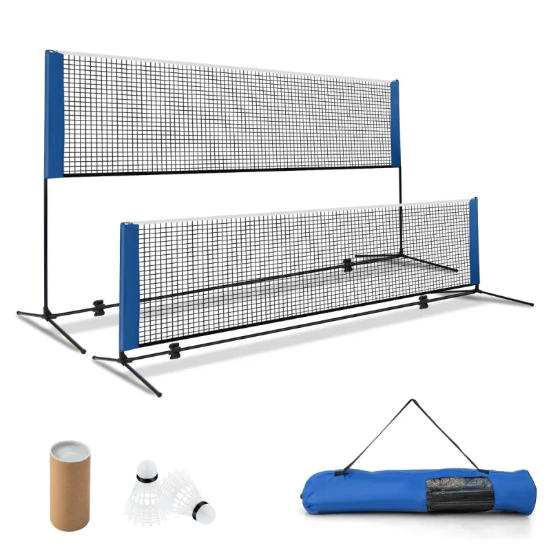 Costway Red de Bádminton Portátil Ajustable en Altura con Postes Bolsa de Transporte y 2 Volantes para Interior y Exterior 310cm Azul