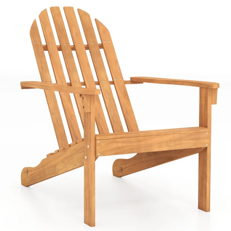 Costway Silla Adirondack de Madera de Acacia con Asiento Inclinado y Respaldo Alto Ergonómica Listones para Porche Jardín Piscina Natural