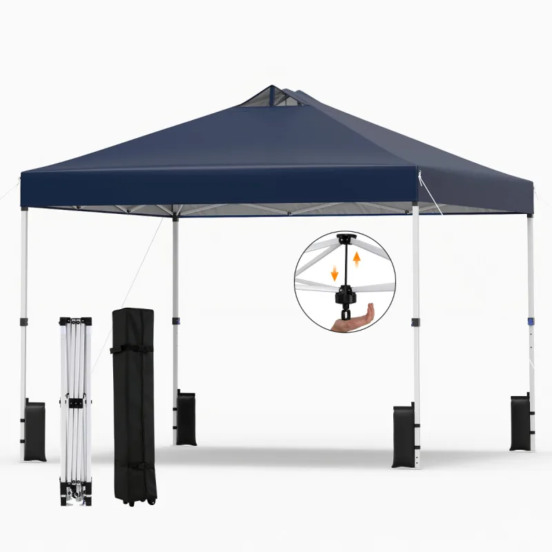 Costway Toldo Plegable Montaje Instantáneo con 1 Botón para 1 Persona Marzo Resistente Techo Plateado Gazebo Portátil con Ruedas para Camping Azul