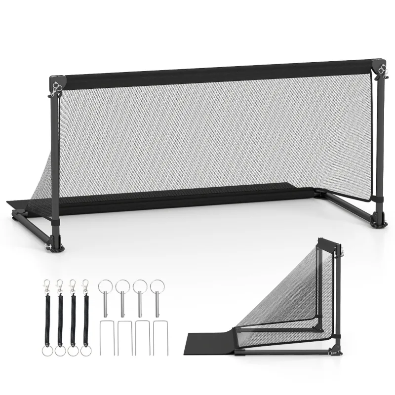 Costway Portería de Fútbol Infantil Portátil con Marco de Metal Plegable Estacas para Suelo Montaje Sencillo Deportivo para 6+ Años 120 x 57 x 60 cm