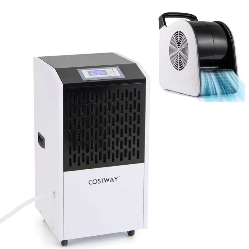 Costway Kit Profesional de Control de Humedad y Ventilación con Deshumidificador Blanco 118L/día y Ventilador Soplador 3 Velocidades 185°