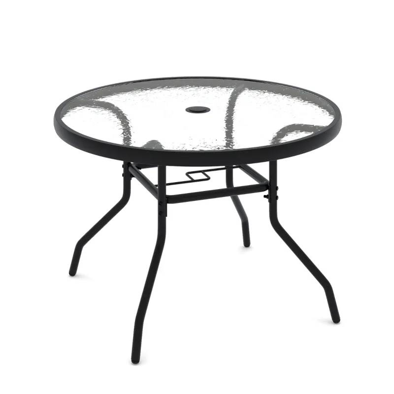 Costway Mesa Redonda para Exterior con Vidrio Templado Orificio para Sombrilla y Metal para Jardín o Terraza 70 x 70 x 45,5cm