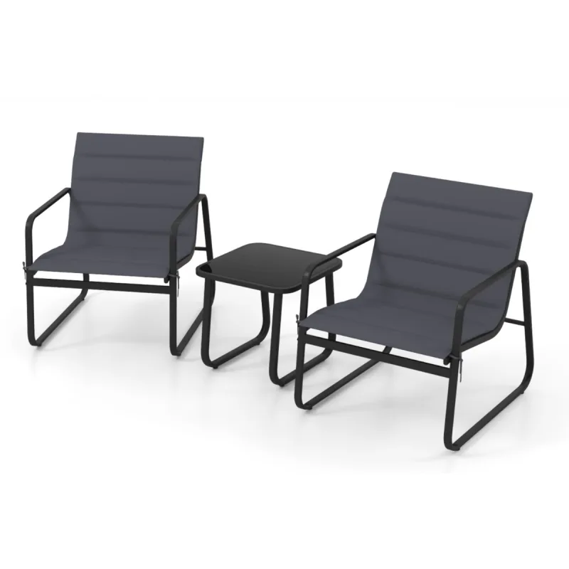Costway Conjunto Bistró 3 Piezas para Exterior con Cojines Removibles Vidrio Templado y Metal Transpirable para Jardín o Porche