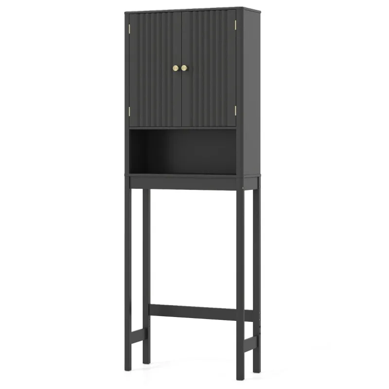 Costway Armario Sobre Inodoro con Puertas Acanaladas Estante Ajustable y Ahorra Espacio Estante Alto Independiente Negro