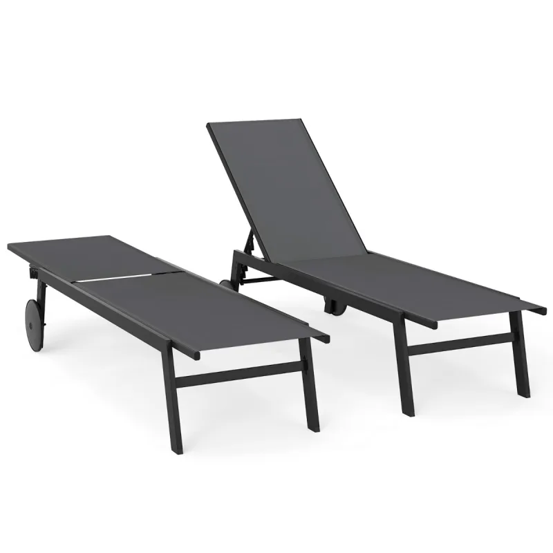 Costway Juego de 2 Tumbona de Exterior con Respaldo Ajustable en 6 Posiciones Silla Reclinable para Piscina Terraza y Jardín Gris
