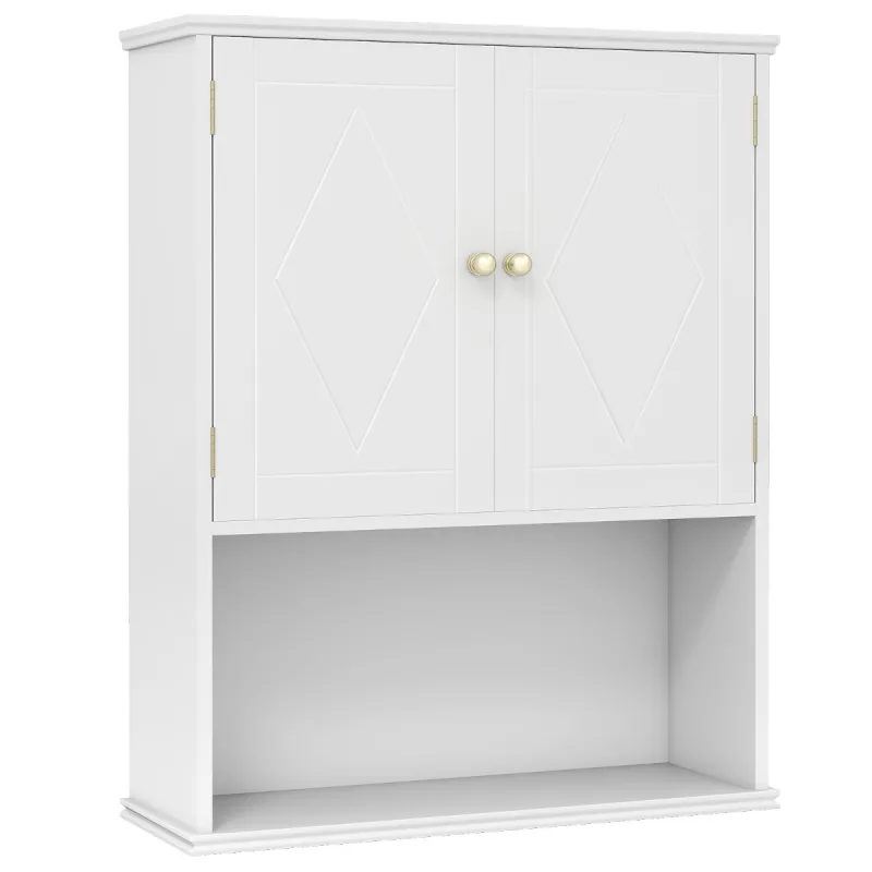 Costway Armario de Medicina Montado en la Pared 2 Puertas con Estante Abierto y Ajustable Organizador sobre Inodoro para Lavandería Cocina Blanco