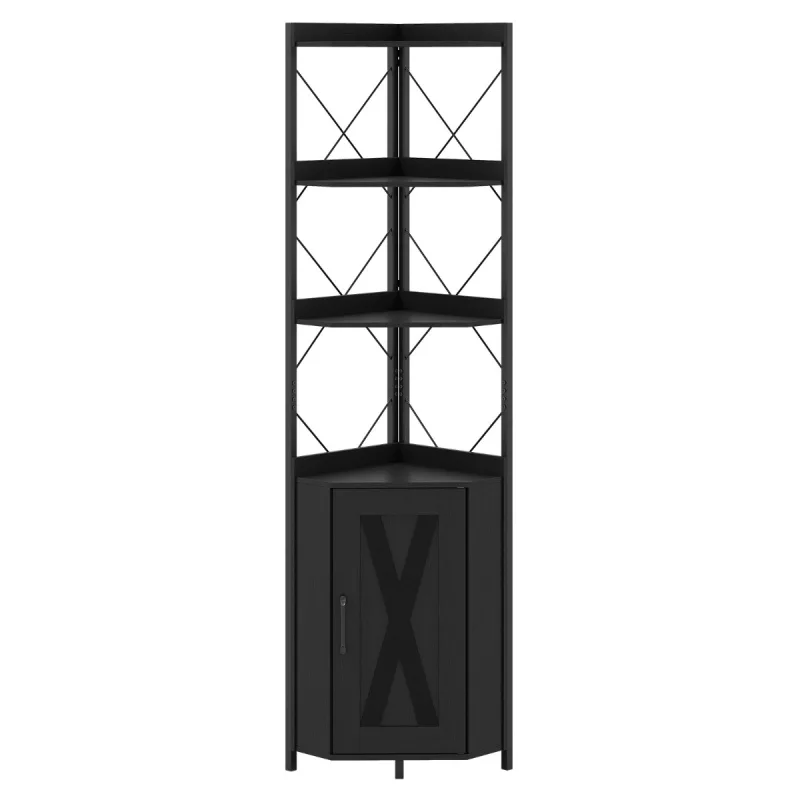 Costway Estantería Esquinera con Almacenamiento Armario Esquinero de 180 cm de Altura con Barandillas Anticaída Estantería Independiente Negro