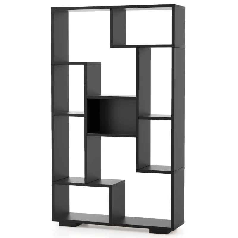 Costway Librería Geométrica Abierta Estantería Moderna con Kits Antivuelco de Madera para Salón Dormitorio 70 x 20 x 120cm Negro