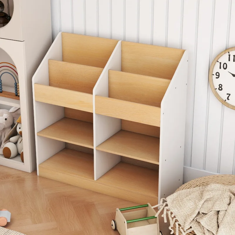 Costway Estantería para Niños con 4 Cubos Verticales y 4 Compartimentos Estante de Madera para Exhibir Libros y Organizar Juguetes Blanco