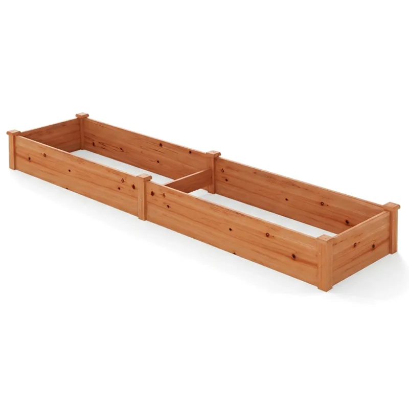 Costway Jardín Elevado de Madera Caja de Plantas para Verduras Flores Hierbas y Frutas para Patio Trasero Jardín Césped 240 x 60 x 25cm Naranja