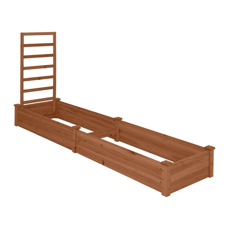 Costway Combo de 2 Maceteros Elevados y 1 Enrejado de Madera para Patio Jardín Balcón Ideal para Verduras Hierbas y Flores 235 x 63 x 102 cm Café