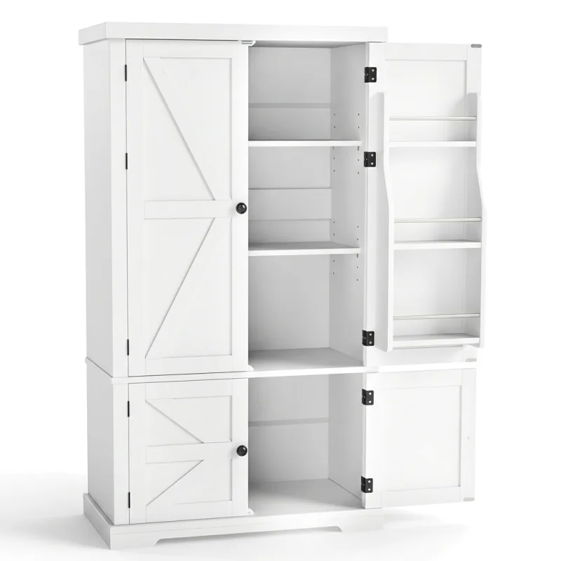 Costway Armario Despensa Independiente con 4 Puertas 6 Estantes con Puertas Ajustables en 5 Posiciones para Cocina Comedor Sala Blanco