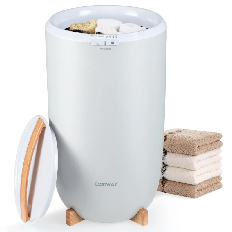 Costway Cubo Calentador de Toallas para Baño 20 L Calentador de Mantas con Temporizador Apagado Automático Ajustes de 15/30/45/60 Minutos Gris