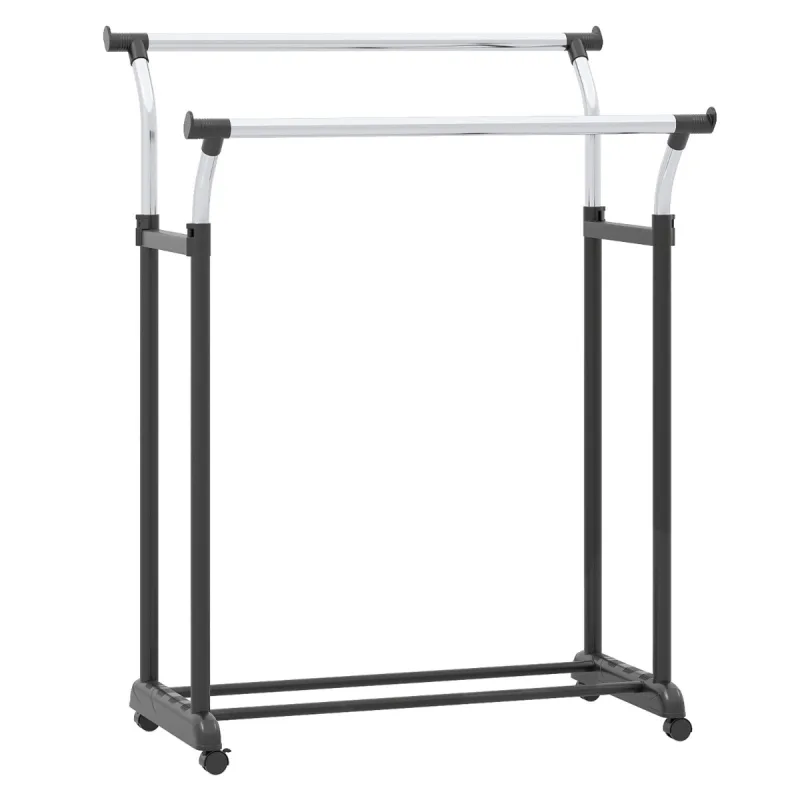 Costway Perchero Móvil Doble Barra Altura Ajustable con Ruedas Metal Resistente para Vestidor Lavandería o Sala 160-180 cm Negro