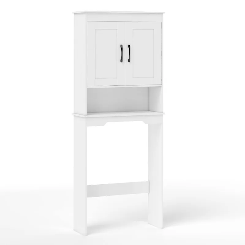 Costway Armario sobre el Inodoro Organizador de Baño Independiente de 168 cm con 2 Puertas y Estante Ajustable Ahorrador de Espacio Blanco