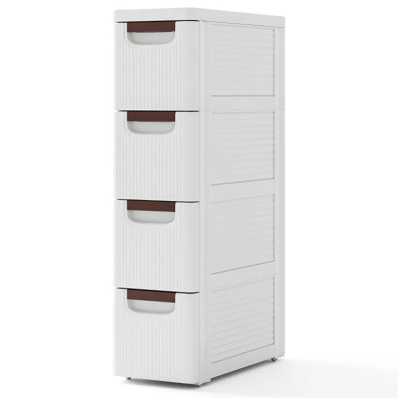 Costway Gabinete de 3/4/5/6 Cajones de Almacenamiento Estrecho para Espacios Pequeños con Ruedas Contenedor de Plástico para Baño Salón Blanco