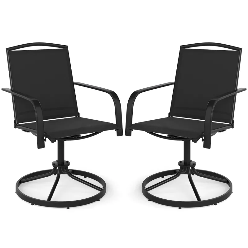 Costway Juego de 2 Sillas Giratorias de Patio Mecedoras de Malla de 360° con Respaldo Alto y Base Metálica Redonda para Jardín Piscina Balcón