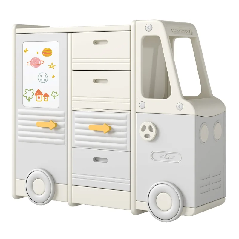 Costway Organizador de Juguetes para Niños con Armarios Cajones Pizarra Blanca y Baúl de Juguetes para Salón Dormitorio 111 x 34 x 94 cm Gris