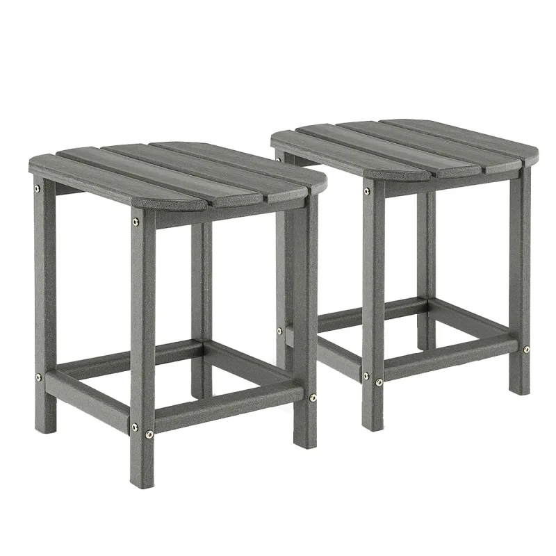 Costway Juego de 2 Mesa Lateral de Exterior Mesa de HDPE Resistente a la Intemperie de 46 cm Mesa Auxiliar de Patio para Jardín Piscina Patio Gris