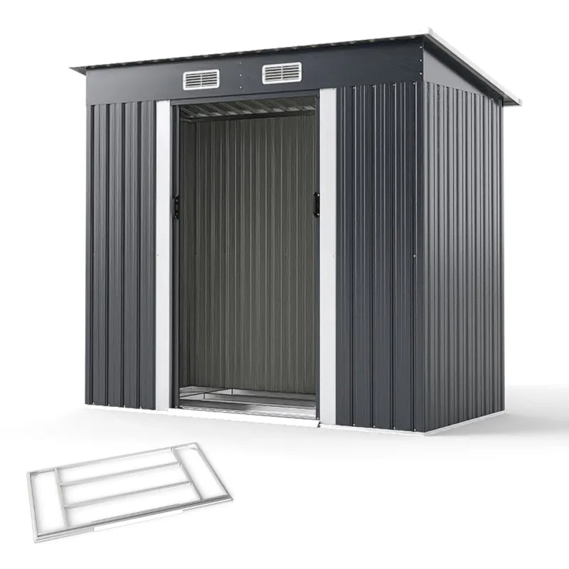 Costway Cobertizo de Almacenamiento al Aire Libre con Parte Superior Inclinada Puerta y Rejillas de Ventilación 213 x 112 x 186 cm Gris
