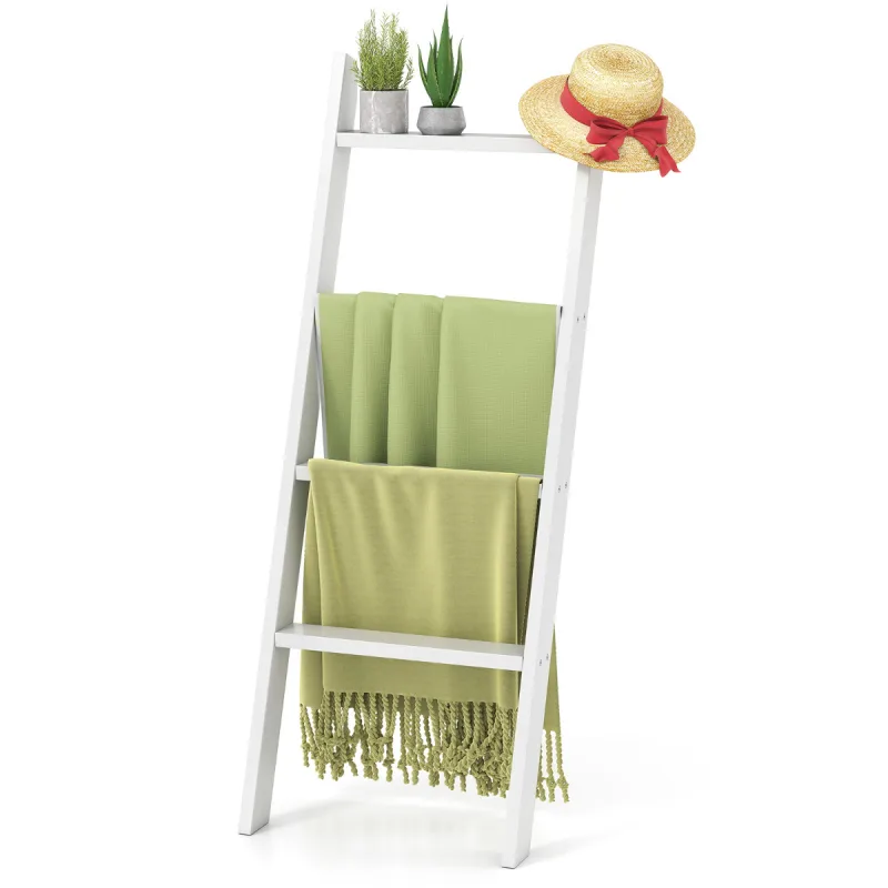 Costway Estantería de Escalera de 4 Niveles para Exhibición Almacenamiento Soporta 50 KG por Nivel Toallero Soporte para Plantas Blanco