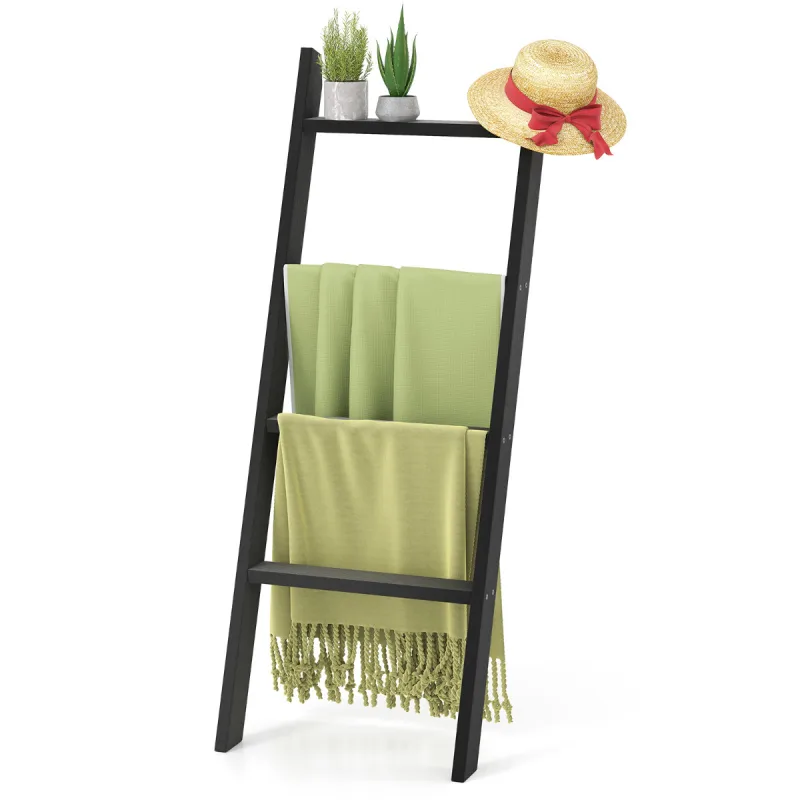 Costway Estantería de Escalera de 4 Niveles para Exhibición Almacenamiento Soporta 50 KG por Nivel Toallero Soporte para Plantas Negro