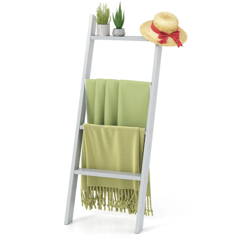 Costway Estantería de Escalera de 4 Niveles para Exhibición Almacenamiento Soporta 50 KG por Nivel Toallero Soporte para Plantas Gris