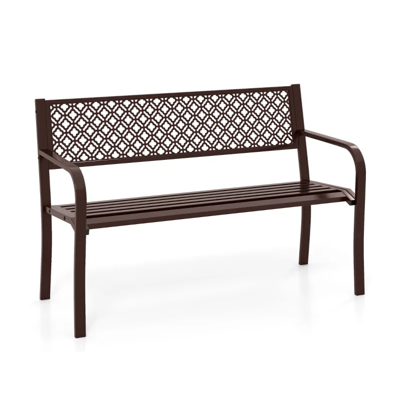 Costway Banco de Exterior Banco de Jardín con 2-3 Plazas Banco con Respaldo Decorado y Brazos Capacidad de Carga de 300 kg Bronce