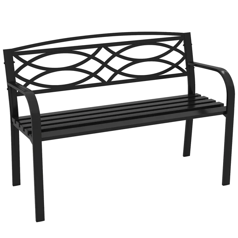 Costway Banco de Jardín de 116 cm Sillón para 2 Personas de Metal Resistente con Reposabrazos y Respaldo Curvados 49 x 116 x 83 cm