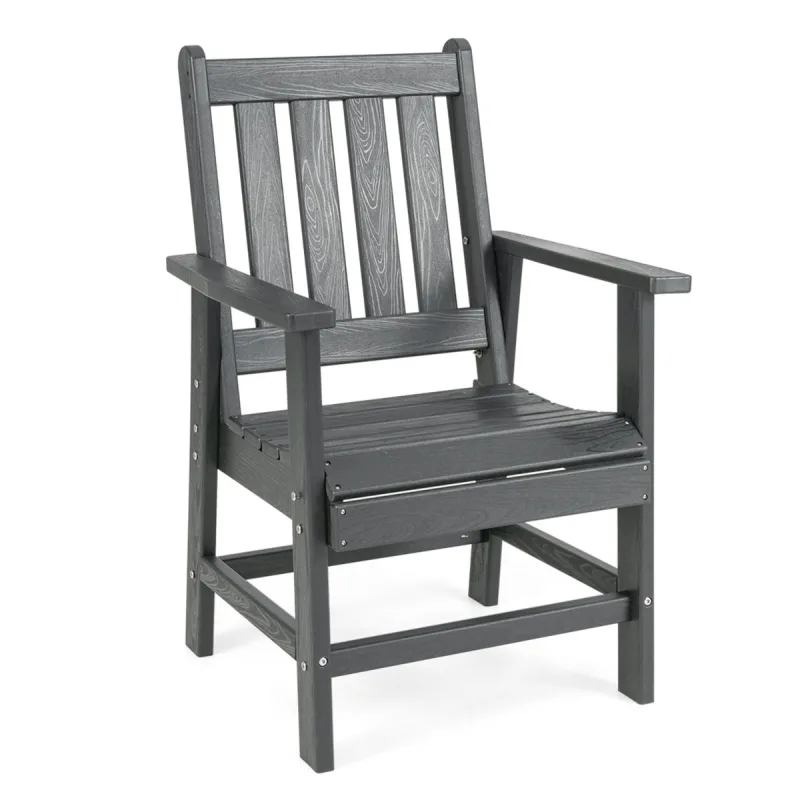 Costway Silla de Comedor de Jardín con Amplios Reposabrazos Asiento y Respaldo de Listones para Salón Gazebo 61 x 61,5 x 95 cm Gris